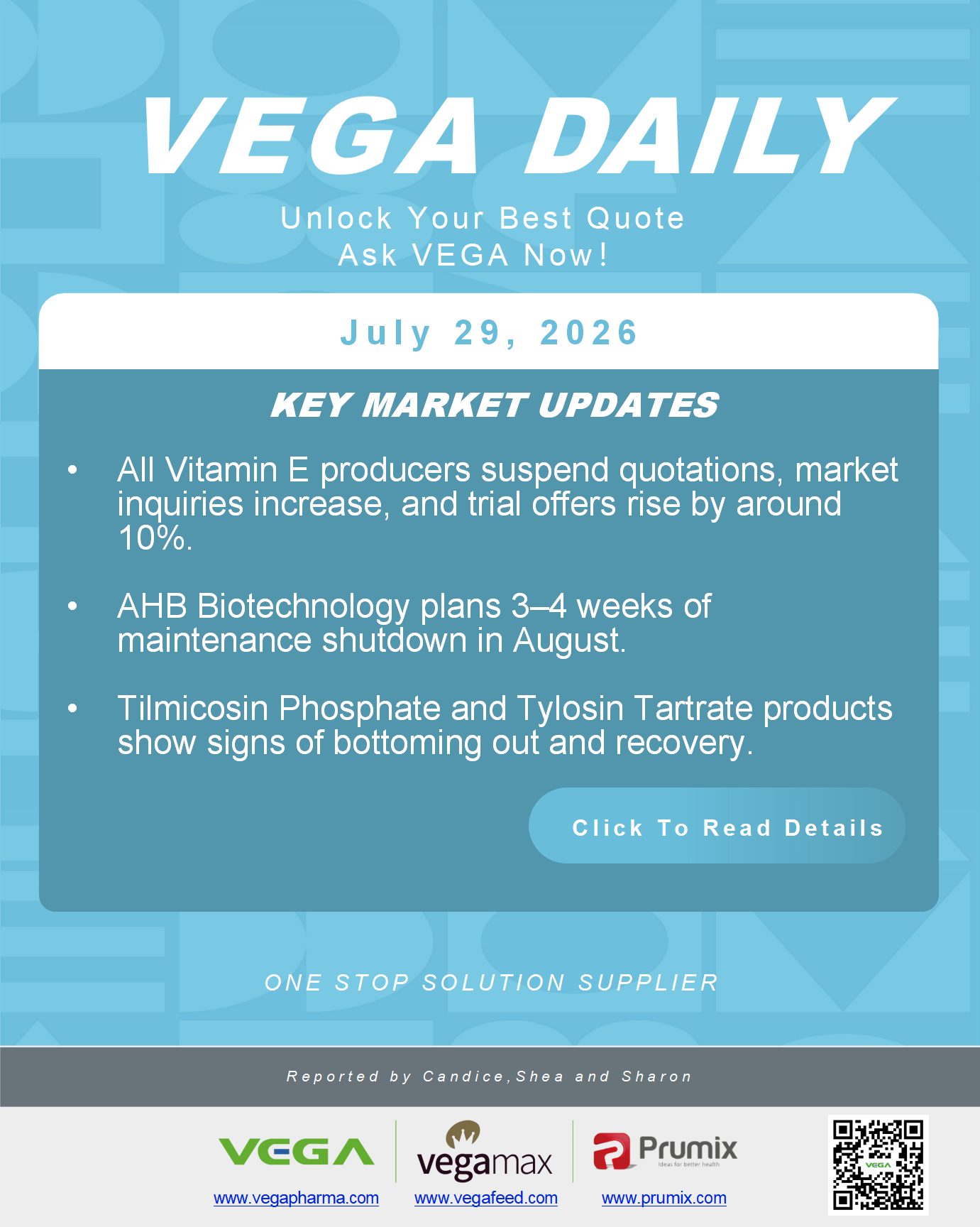 VEGA Daily 20260729 Vitamin E AHB Maintenance Tilmicosin Tylosin Update.png